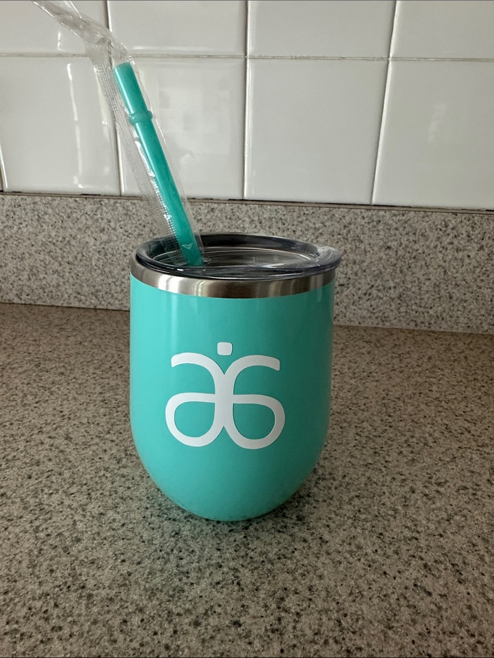 Arbonne Teal Stainless Steel Insulated Tumbler with Straw 12oz